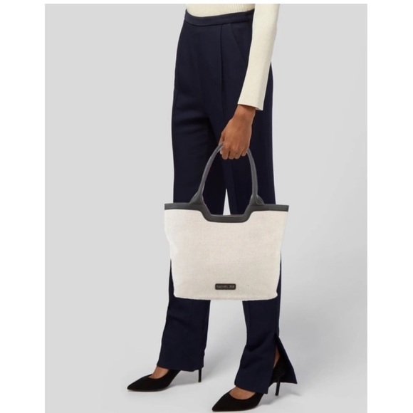 Rachel Zoe Capri Canvas Bag Natural Black Vegan Leather Trim NWT - Picture 12 of 14